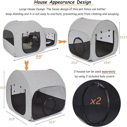 LUCKITTY Portable Cat Playpen, Delivery Room, Enclosure, Postoperative Recovery, House Design for Better Standing, Foldable Pet Tent for Indoor and Outdoor Use, Cat Houses & Condos Light Gray