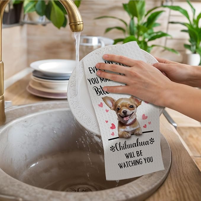 Chihuahua Gifts Kitchen Towels, Funny Dog Tea Dish Towels for Kitchen Decorative, Chihuahua Dog Lovers Gifts for Women, Every Meal You Make Every Bite You Take Hand Towel, 16x24 Inch