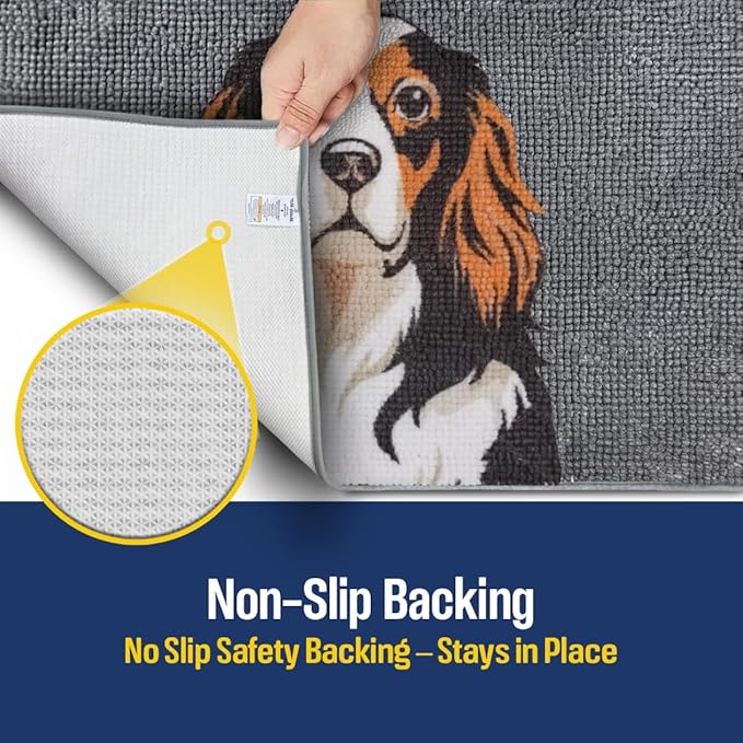 Muddy Mat® Highly Absorbent Microfiber Door Mat and Pet Rug, Non Slip Thick Washable Area and Bath Mat Soft Chenille for Kitchen Bedroom Indoor and Outdoor - Dog Face Cavalier Spaniel 19"X30"