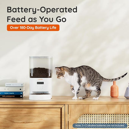 WOPET Automatic Cat Feeder, 4L Automatic Dog Feeder with 180-Day Battery Life, Programmable Cat Food Dispenser with Stainless Steel Bowl，1-6 Meals Per Day