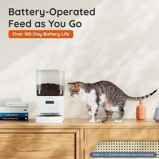 WOPET Automatic Cat Feeder, 4L Automatic Dog Feeder with 180-Day Battery Life, Programmable Cat Food Dispenser with Stainless Steel Bowl，1-6 Meals Per Day