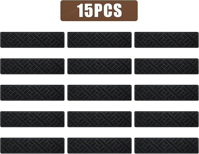 15 Pack 8 "X 30" Non-Slip Carpet Stair Treads for Indoor Wooden Steps, Made of Polyester and Reusable Adhesive, Suitable for Kids Elders and Pets（Black Lines）