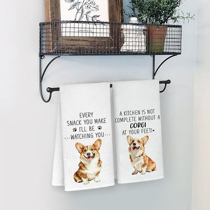 Funny Corgi Kitchen Bathroom Towels, Gifts for Corgi Lovers Women Dish Tea Towels, Dog Mom Dad Lovers Owner Gifts for Women Men Decorative Hand Towels for Kitchen Decor, 16x24 Inch Set of 2