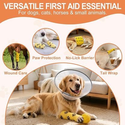 6 Rolls Vet Wrap Cohesive Bandage, Self Adhesive Non-Woven Pet First Aid Tape for Dogs, Cats, Horses, Wound Care, Sticks Only to Itself, Safe & Comfortable, 2 Inch x 5 Yards