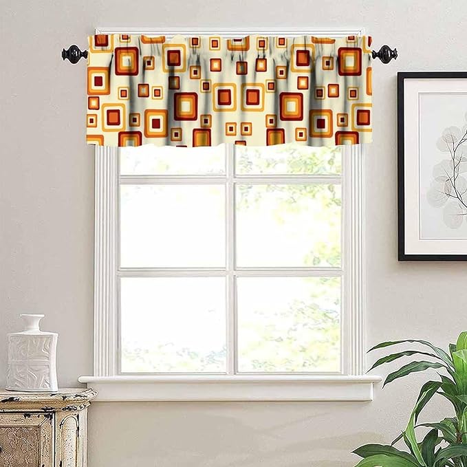 Mid Century Modern Valance Curtains, Retro Colorful 70S Vintage Abstract Geometric Window Curtain Valance for Bedroom Living Room Kitchen 54x18inch