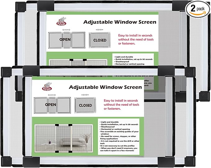 FLYZZZ Adjustable Window Screen Small Expandable Window Screens, (9.84'' High by 16-28'' Wide, B) 2 Packs Suitable for Window Openning Width Size 16''-28''， 20% Smaller Than Standard Screens