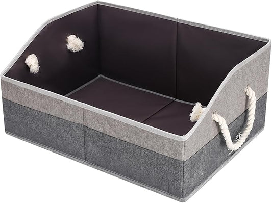 Large Dog Toy Basket With Handle, Foldable Dog Toy Box for Living Room Area, 20" Basket for Dog's Toys, Clothes, Organizers and Storage with Hard Board, Anti-slip for Pet Toys (Gray, Medium)