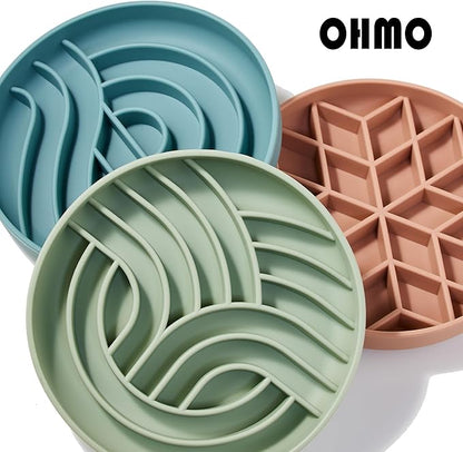 OHMO Slow Feeder Dog& Cat Bowl, Silicone Puppy Cat Food Bowl with Anti-Slip Suction Cup Slow Down Small Dogs Eating, Anti Choking (S-Tree of Life,Coral)
