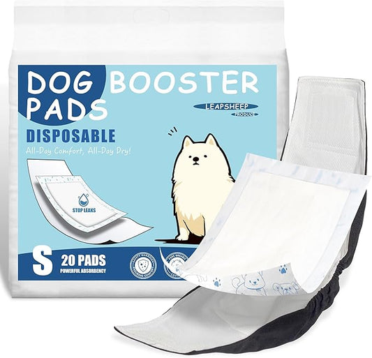 LeapSheep Dog Diaper Liners Pee Pads for Male and Female Dogs, Dog Period Pads, Super Soft Absorbtion Dog Booster Pads Fits Belly Bands, Wraps and Washable Doggy Diapers Female (S, 50)