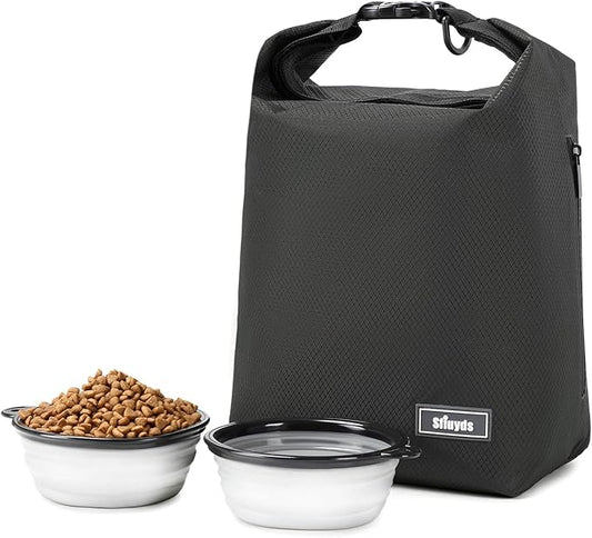 Travel Dog Food Container Pet Food Storage Bag Containers 2PCS Collapsible Travel Dog Bowls Waterproof Camping Storage Essentials Kibble Carrier 20L Easy to Clean (Black, Large)