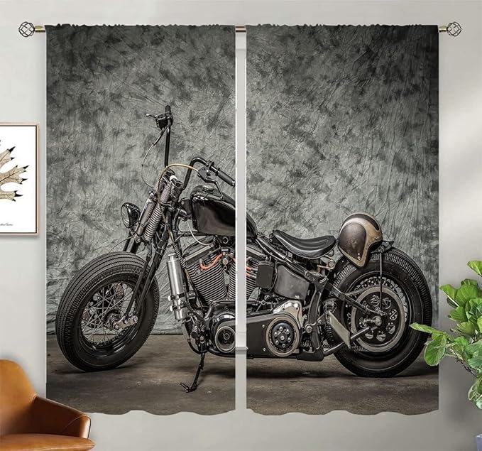 Motorcycle Blackout Curtains for Home Decor,Retro Motorcycle Rod Pocket Thermal Insulated Drapes Darkening Window Curtain for Girls Boy Bedroom Living Room 63 x 63 Inch