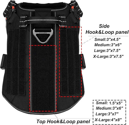 ICEFANG Tactical Dog Harness, Large Size,2X Metal Buckle,Working Dog MOLLE Vest with Handle,No Pulling Front Leash Clip,Hook and Loop Panel (Black,L (Pack of 1))