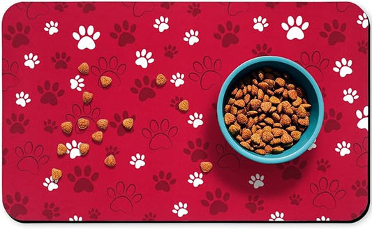 Dog Food Mat, Absorbent Water Bowl Mats Cat Pet Feeding Placemats Red 24 * 32 inch