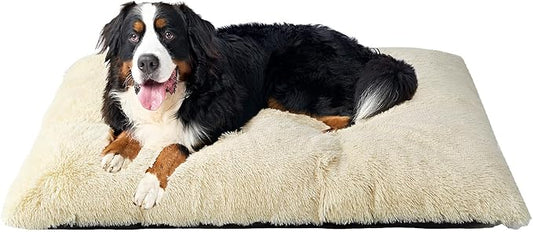 EHEYCIGA Fluffy XXL Dog Crate Pad, Plush Faux Fur Crate Bed for Extra Large Dogs, Calming Anti Anxiety XXL Dog Bed, Washable Warm Mat with Non-Slip Bottom, Ivory Beige