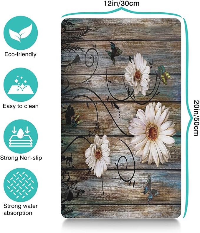 Dog Food Mats for Floors Absorbent, Cat Food Mat - Pet Cat Feeding Mat Quick Dry, Dog Bowl Mats for Water, Pet Supplies Feeding Placemat 12" x 20" Daisy