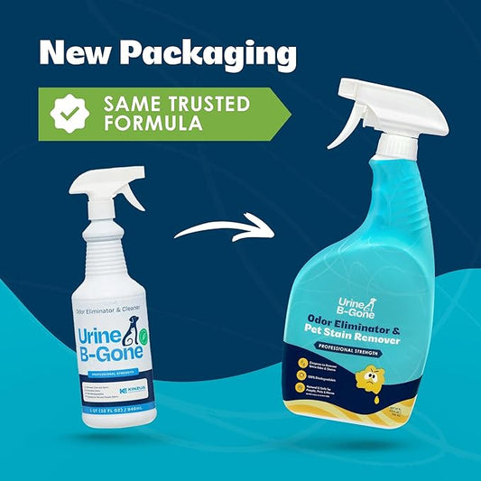 Urine B-Gone, Professional Enzyme Odor Eliminator & Pet Stain Remover, Human, Cat & Dog Urine Cleaner, Effective on Laundry, Carpets & More, Original Scent, 32oz, Pack of Two