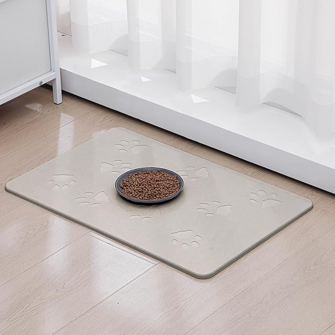 Valentine Dog Gift Stone Mat for Dog Bowl Diatomaceous Earth Absorbent Non Slip Cat Puppy Mat for Food and Water Quick Drying Easy to Clean Placemat for Bowl Dish(Light Gray,16 x 24 Inch)