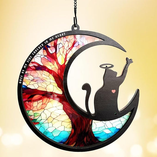 BamLue Pet Memorial Suncatcher for Window Decoration Ornament, Cat Memorial Gifts Loss of Sympathy for Pet Lover Cat Sun Catchers, Double-Layer DIY Life Tree of Loss of Sympathy Memories Gift