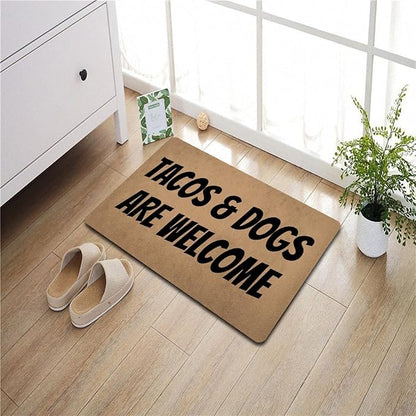 Funny Welcome Doormat (23.7 in X 15.6 in) Anti-Slip Rubber Back Entrance Way Indoor Front Porch Decor Rugs House Warming Gift (Tacos and Dogs are Welcome Pet Lover)
