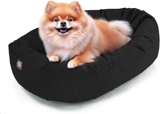 Majestic Pet Suede Shredded Memory Foam Mix Calming Dog Bed Washable - Cozy Soft Round Dog Bed with Spine for Head Support - Fluffy Donut Dog Bed, 24 Inch, Black