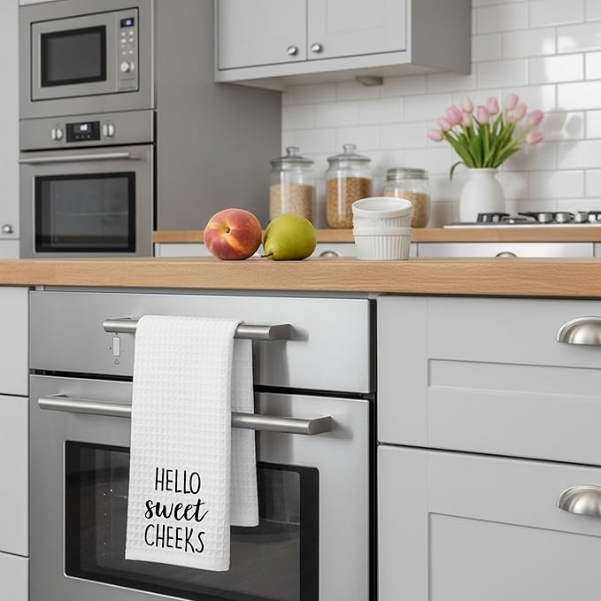 Hello Sweet Cheeks Hand Towel, Waffle Weave Microfiber Bathroom Towel, Funny Rustic Farmhouse Decor, Cute Guest Bathroom Accent