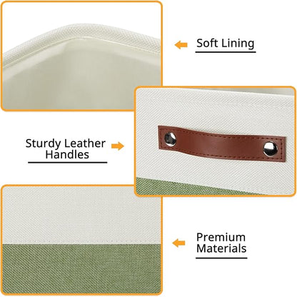 DULLEMELO Storage Baskets for Organizing, Linen Closet Organizers and Storage Baskets for Dog Toy Box, 13 Inch Decorative Cube Storage Bins with handle for Baby Gift Basket(4 Pack - 13" White&Green)