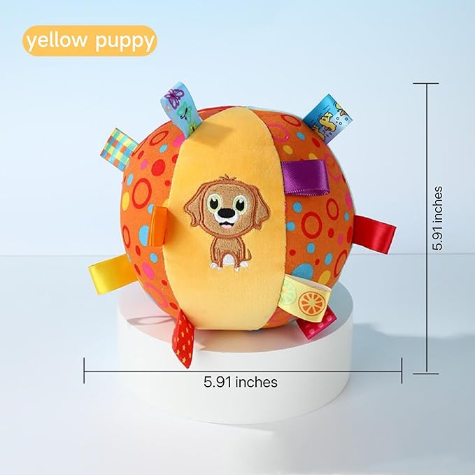 TRAVEYO Colorful Dog Balls Toy, Soft Plush Ball with Ribbon Streamers, Built-in Bell, Bite Resistant Chew Dog Toy Balls