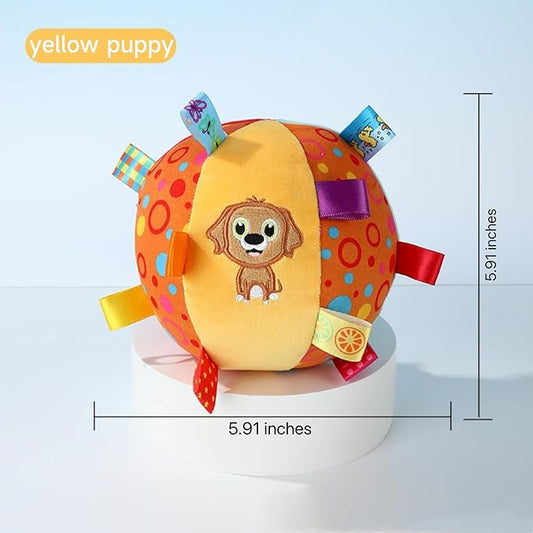 TRAVEYO Colorful Dog Balls Toy, Soft Plush Ball with Ribbon Streamers, Built-in Bell, Bite Resistant Chew Dog Toy Balls