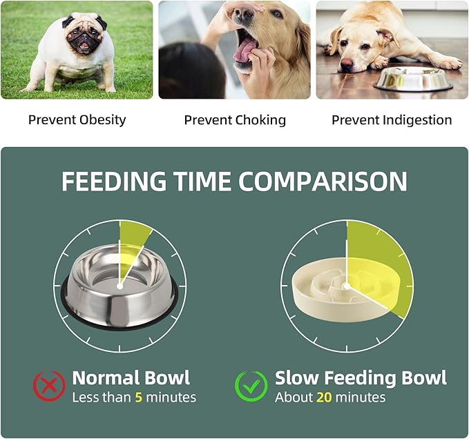 Ceramic 1.6 Cup Raised Slow Feeder Dog Bowl Set, Elevated Wooden Stand for Medium and Large Dog, 8.2inch Puzzle Slow Dish, Anti-Gulping(Beige, Single Bowl+ Stand)