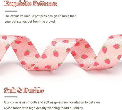 Pink Strawberry Pattern Dog Collar with Buckle Adjustable Safety Nylon Collars for Small Medium Large Dogs, Cute Stylish Girl Boy Christmas Dog Collar(Pink Strawberry,XS)
