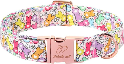 Easter Dog Collar, Colorful Bunny Easter Collars for Medium Dogs, Cute Spring Boy Girl Dog Collars, Adjustable Heavy Duty Holiday Pet Collar with Metal Buckle M