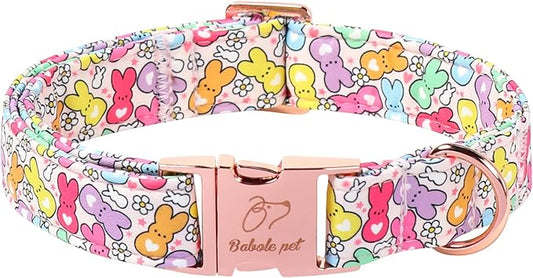 Easter Dog Collar, Colorful Bunny Easter Collars for Medium Dogs, Cute Spring Boy Girl Dog Collars, Adjustable Heavy Duty Holiday Pet Collar with Metal Buckle M