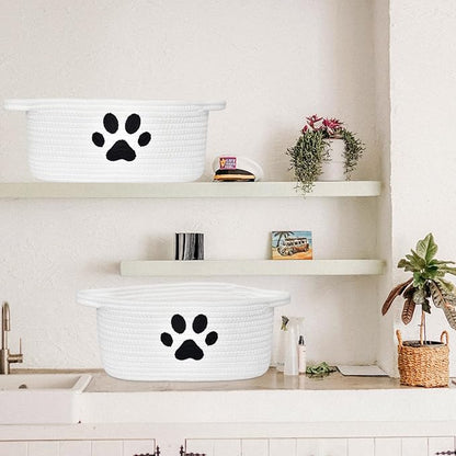 Small Woven Basket with Handle, Cute Dog Paw Baskets for Gifts Empty, Decorative Rope Woven Storage Dog Toy Basket, Nursery Baskets for Baby Shower, 12" x 8" x 5"