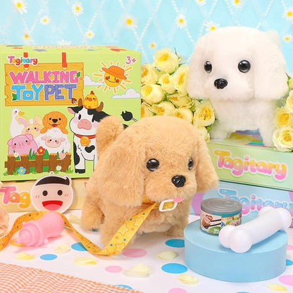 Tagitary Plush Toys Walking Dog Toys That Can Walk, Bark and Wag Tail,Interactive Electronic Pet Toys Puppy with Leash,Easter Christmas Birthday Gift for Toddlers Kids