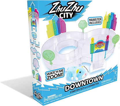 ZhuZhu City Downtown Starter Playset – Interactive Electronic Hamster Toy with Pipsqueak & Sophie – 40+ Sounds & Actions – Expandable Track Set Gift for Kids Ages 4+