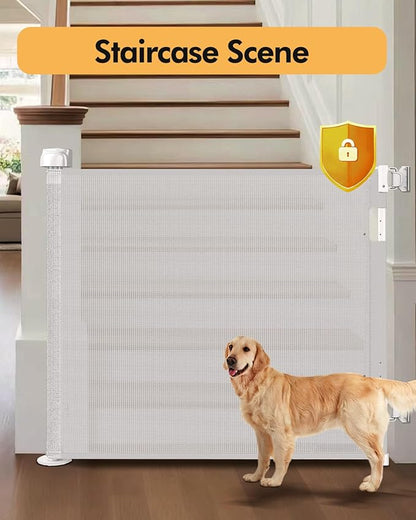 (2 Pack) Retractable Baby Gate for Stairs & Doorways,55" Wide x 33.6" Tall Easy Installation Mesh Dog Gate for Indoor & Outdoor Use,Pet and Dog Safety Gate for Hallways(White)
