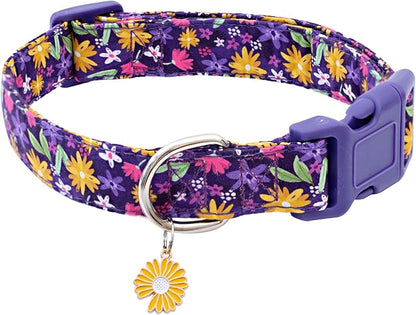 Faygarsle Cotton Dog Collar Cute Dog Collars for Small Medium Large Dogs Purple Yellow Floral Colored Options Soft and Fancy Pet Collars for Girls Flower Pattern for Girl Dog Collar L