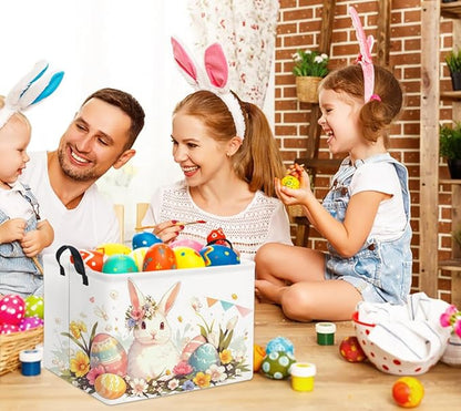 Rectangular Easter Kids Storage Gift & Toy Bin Organizer Shelf Book Basket Room Decor (Flag Easter Bunny)