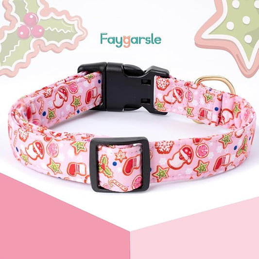 Faygarsle Pink Dog Collar - Christmas Design Pattern for Small, Medium & Large Dogs