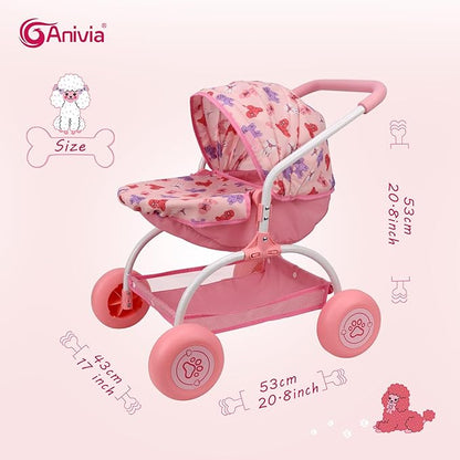 ANIVIA Doll Stroller Toy Realistic Doll Stroller Heart Design Gifts for Toddlers and Girls Foldable Baby Doll Stroller Toy