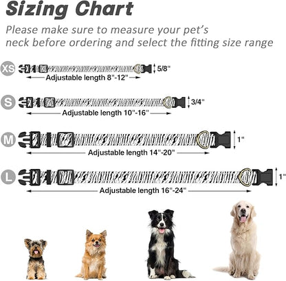 Reflective Dog Collar for Extra Small Dogs Cats, Cute Boho Adjustable Heavy-Duty Nylon Puppy Collar for Boy and Girl Female, Soft Pet Accessories with Quick Release Buckle, Stylish Zebra Print