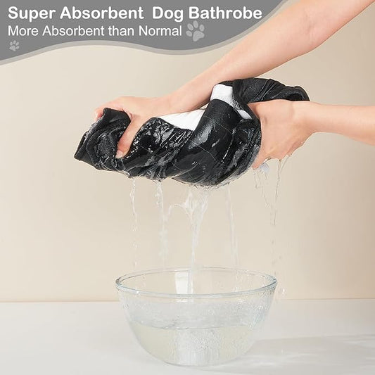 Bienbee Dog Bathrobe for Drying Dogs, Quick Drying Dog Robes for After Bath Super Absorbent Dogs Towel Cute Clothes Pajamas Coat, Black XXL