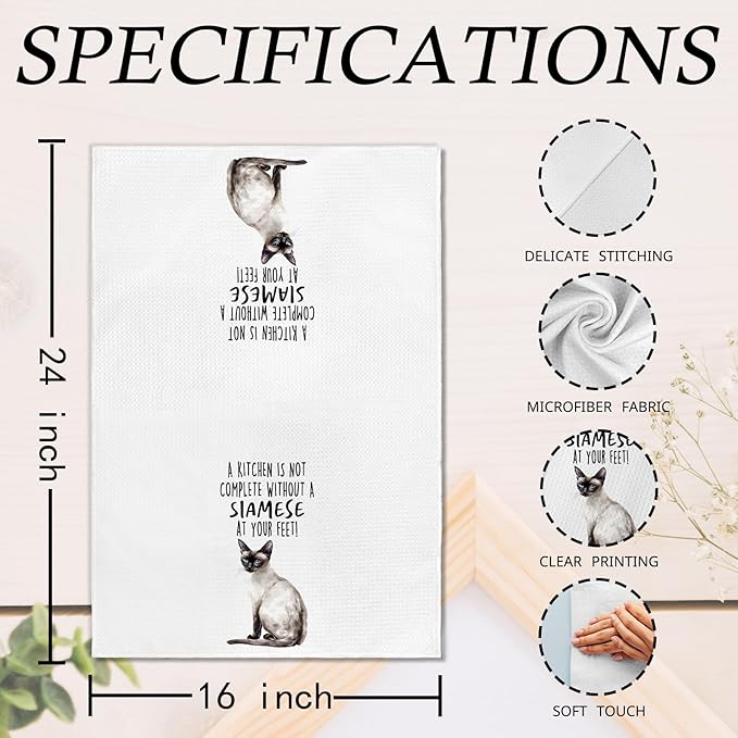 Funny Siamese Cat Kitchen Towels, Siamese Cat Mom Lady Lovers Gifts for Women Hand Towels, Gifts for Pet Lovers Dishcloths Dish Towel for Kitchen 16x24 Inches Set of 2