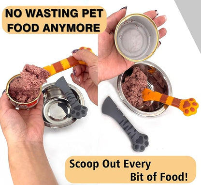 2 Pack Dog Cat Food Spoon, Cute Paw Silicone Pet Can Opener Spatula Scoop Mixing Spoons for Wet Canned Food