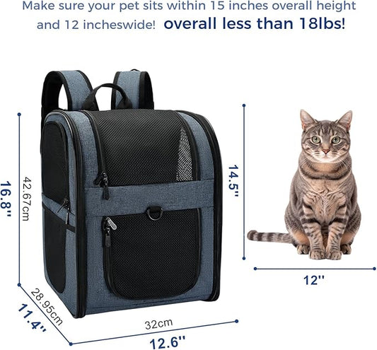 Apollo Walker Dog & Cat Carrier Backpack for 4-18lb Pets - Ventilated Safe Design with Padded Back Support, Breathable Mesh Pet Backpack for Hiking, Travel, Outdoor (Navy)