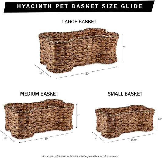 Bone Dry Pet Storage Collection, Bone Shape Hyacinth Toy Basket, White Wash, Small - 17.75x11x7.5"