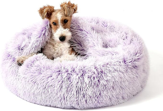 NOYAL Calming Dog Bed for Anxiety, Hooded Donut Cave with Blanket, Plush Fluffy Washable Pet Bed for Small Medium Dogs & Cats