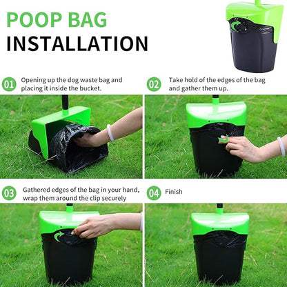 ienjoyed Pooper Scooper Large Swivel Bin & Rake with 160 Waste Bags,Heavy Duty Dog Pooper Scooper with Bag Attachment for Dogs, Long Handle Poop Scooper with Lid for Yard, Grass, Gravel(Green)