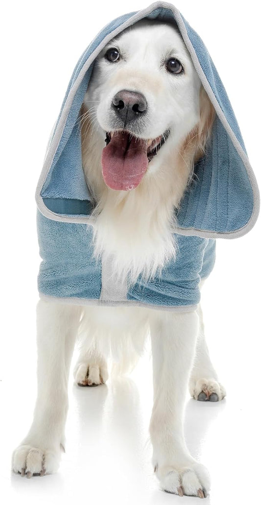 Lucky Pooch® Dog Robe - Luxurious Dog Bathrobe - Ultra Absorbent Dries Your Dogs in Minutes! Double-Layer, Super Soft Towel and Bath Robe All in One (M, Petrol Blue)