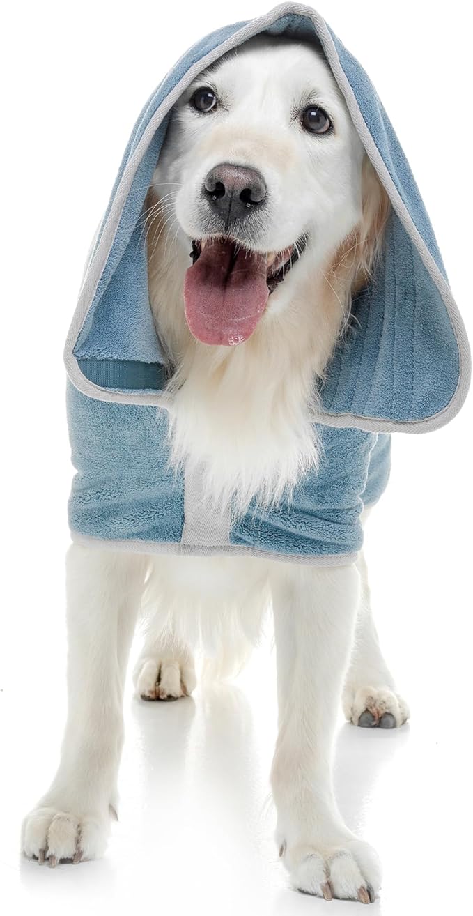 Lucky Pooch® Dog Robe - Luxurious Dog Bathrobe - Ultra Absorbent Dries Your Dogs in Minutes! Double-Layer, Super Soft Towel and Bath Robe All in One (XXL, Petrol Blue)